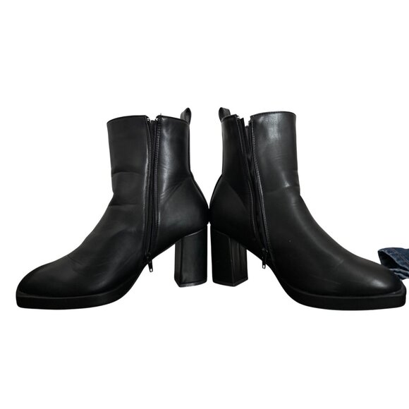 PrettyLittleThing Black Chelsea Boots Pull On Square Toe Ankle Side Zip Size 9 - Picture 3 of 9